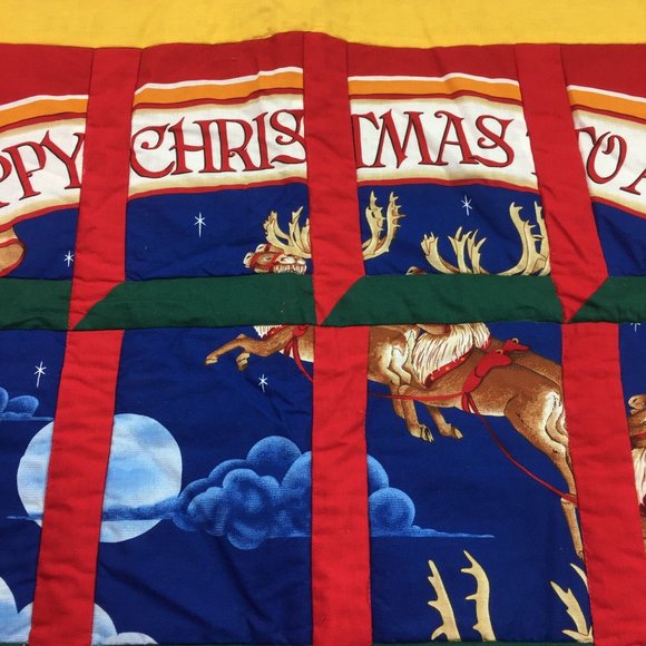 Vtg Handmade Happy Christmas To All Santa Attic Windows Holiday Wall Quilt 28X37 - Picture 4 of 4